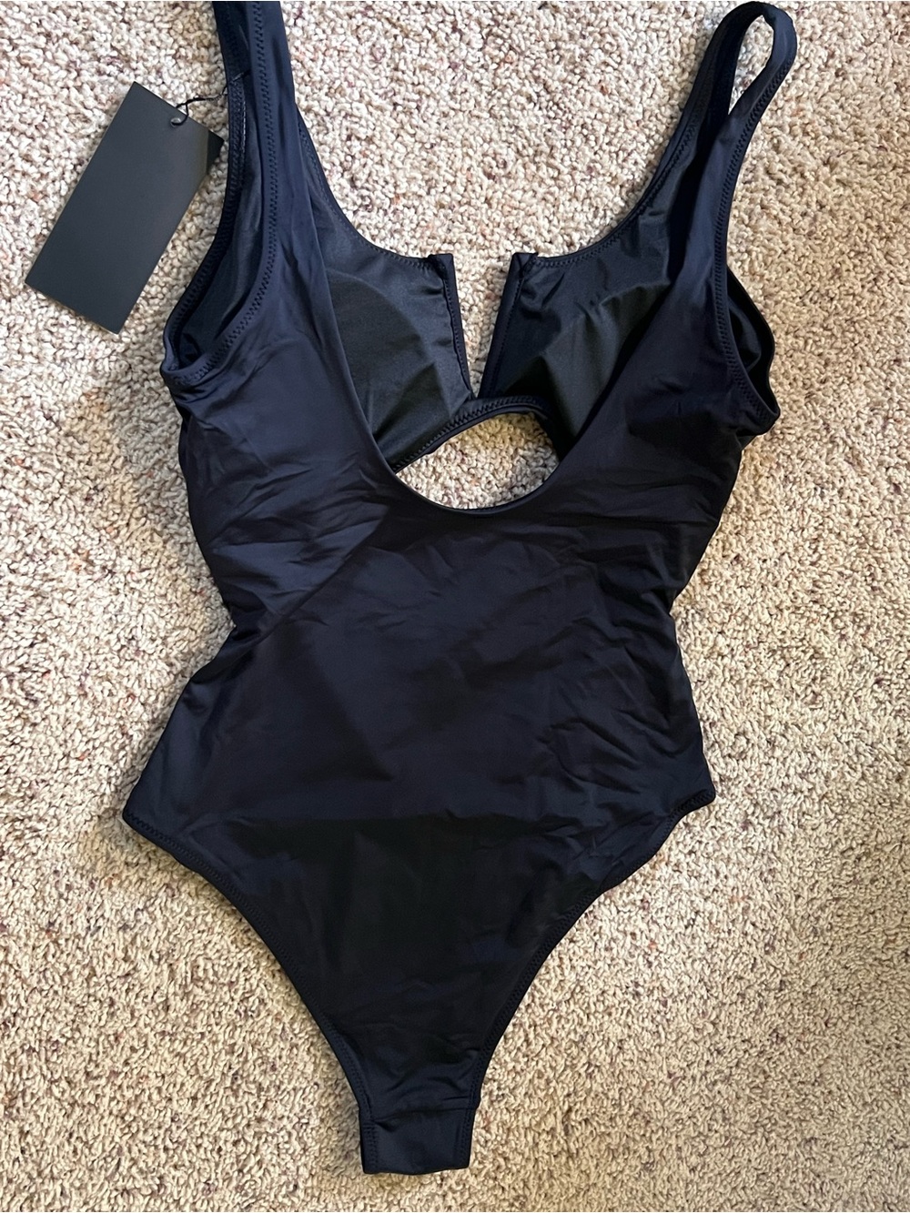 NWT Black V-Notch One-Piece Swimsuit with Midriff Cutout - Picture 5 of 5